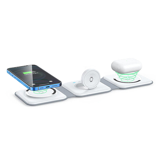 3-i-1 & Multi-Ladestationer | Power Air™ 3-i-1 Foldbar Trådløs Oplader - MagSafe Kompatibel - Hvid - DELUXECOVERS.DK