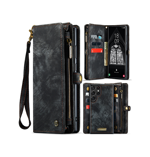 Samsung Galaxy S25 Ultra | Samsung Galaxy S25 Ultra - CaseMe™ Multifunktionel Læder Etui / Pung - Sort - DELUXECOVERS.DK