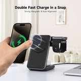 3-i-1 & Multi-Ladestationer | <X>Magcold™ 3-i-1 Ladestation til Mobil, iWatch, AirPods - 45W! - MagSafe - Sort - DELUXECOVERS.DK