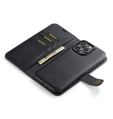 iPhone 11 Pro Max | iPhone 11 Pro Max - Vintage 2-i-1 plånboksfodral i läder (avtagbart skal) – Svart – DG.MING™ - DELUXECOVERS.SE