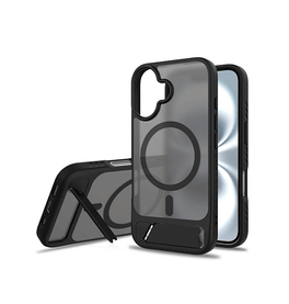 iPhone 16 Plus | iPhone 16 Plus - Frosted MagSafe Cover M. Kickstand - Sort - DELUXECOVERS.DK