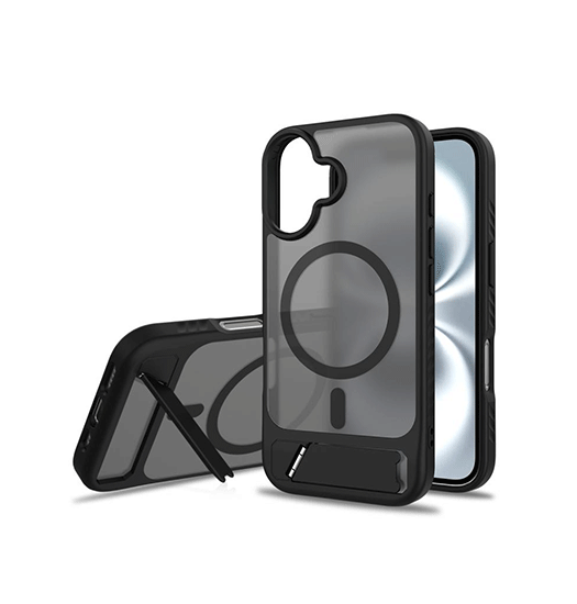 iPhone 16 Plus | iPhone 16 Plus - Frosted MagSafe Cover M. Kickstand - Sort - DELUXECOVERS.DK