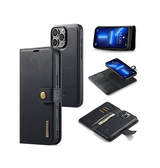 iPhone 13 Pro | iPhone 13 Pro - Vintage 2-i-1 plånboksfodral i läder (avtagbart skal) – Svart – DG.MING™ - DELUXECOVERS.SE