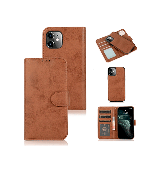iPhone 12 Mini | iPhone 12 Mini - Vintage 2-i-1 Læder Etui M. Aftageligt Cover - Brun - DELUXECOVERS.DK