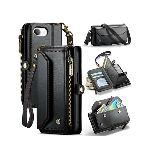 iPhone 17e / 16e | iPhone 17e / 16e - CaseMe™ RFID Læder Taske / Etui m. Pung - Sort - DELUXECOVERS.DK