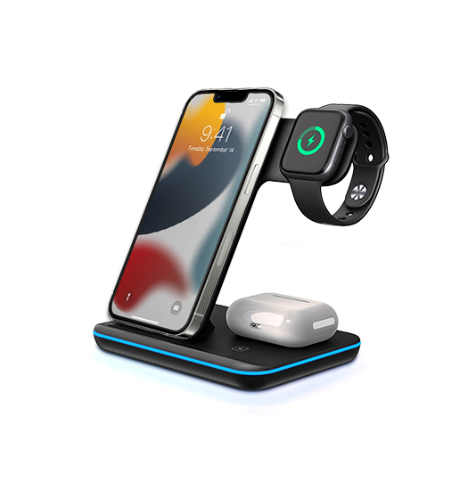 3-i-1 & Multi-Ladestationer | 3-i-1 trådløs oplader til iPhone / Watch / AirPods - 15W - DeLX™ - DELUXECOVERS.DK