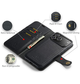 iPhone 18 Pro | iPhone 18 Pro - Vintage 2-i-1 plånboksfodral i läder (avtagbart skal) – Svart – DG.MING™ - DELUXECOVERS.SE