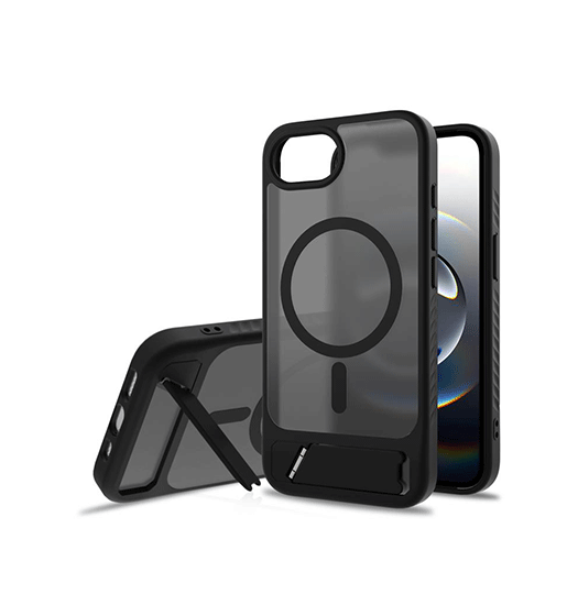 iPhone 17e / 16e | iPhone 17e / 16e - Frosted MagSafe Cover M. Kickstand - Sort - DELUXECOVERS.DK
