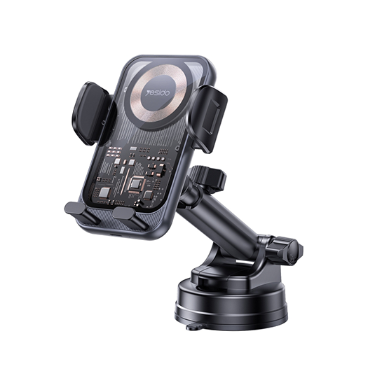 Mobilholder Trådløs (QI) | YESIDO® - 15W Trådløs Biloplader m. Sugekop - Sort - DELUXECOVERS.DK