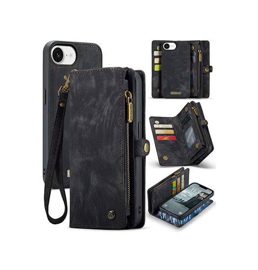 iPhone 17e / 16e | iPhone 17e / 16e - CaseMe™ 008 Læder Etui M. aftageligt Cover - Sort - DELUXECOVERS.DK