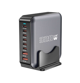 USB Strømstationer | 320W USB Ladestation GaN – 6x USB-C (100W PD) 2x USB-A – Sort - DELUXECOVERS.DK