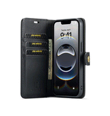 iPhone 17e / 16e | iPhone 17e / 16e - Vintage 2-i-1 plånboksfodral i läder (avtagbart skal) – Svart – DG.MING™ - DELUXECOVERS.SE