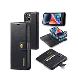 iPhone 13 Mini | iPhone 13 Mini - Vintage 2-i-1 plånboksfodral i läder (avtagbart skal) – Svart – DG.MING™ - DELUXECOVERS.SE