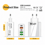 65 W USB-C PD väggladdare + QC 3.0 (multiport) - Vit