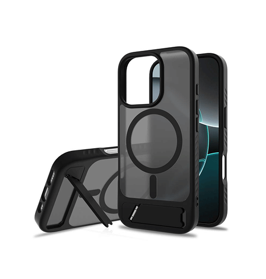 iPhone 16 Pro Max | iPhone 16 Pro Max - Frosted MagSafe Cover M. Kickstand - Sort - DELUXECOVERS.DK