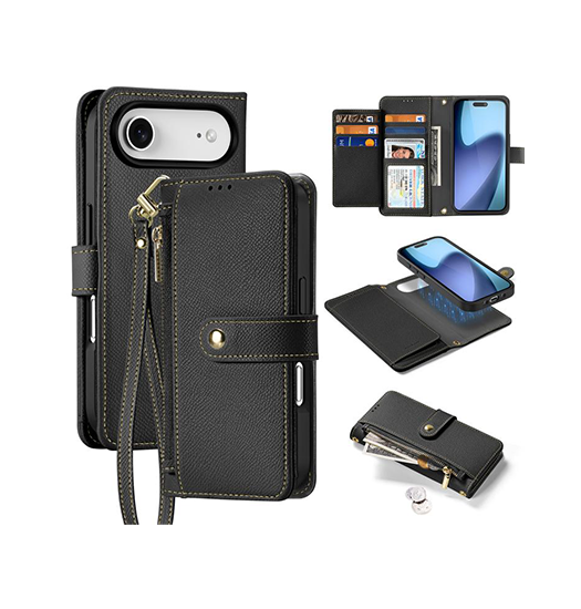 iPhone 17 Air | iPhone 17 Air - DUX DUCIS™ 2-i-1 plånboksfodral i läder med avtagbart skal - Svart - DELUXECOVERS.SE