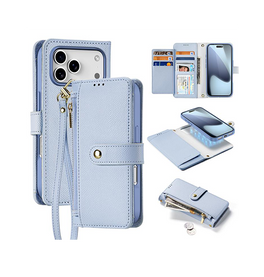 iPhone 17 Pro Max | iPhone 17 Pro Max - DUX DUCIS™ 2-i-1 Læder Etui M. Aftageligt Cover - Blå - DELUXECOVERS.DK