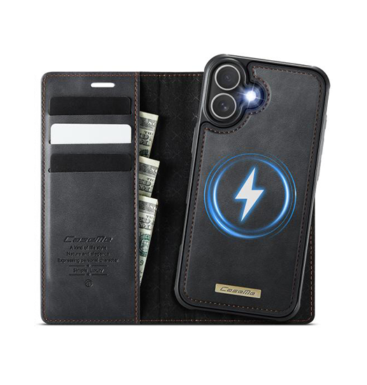 iPhone 17 | iPhone 17 - CaseMe™ 2-i-1 Premium Læder Cover / Pung - Sort - DELUXECOVERS.DK