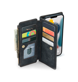 iPhone 15 Pro Max | iPhone 15 Pro Max - CaseMe™ multifunktionellt plånboksfodral i läder - Svart - DELUXECOVERS.SE