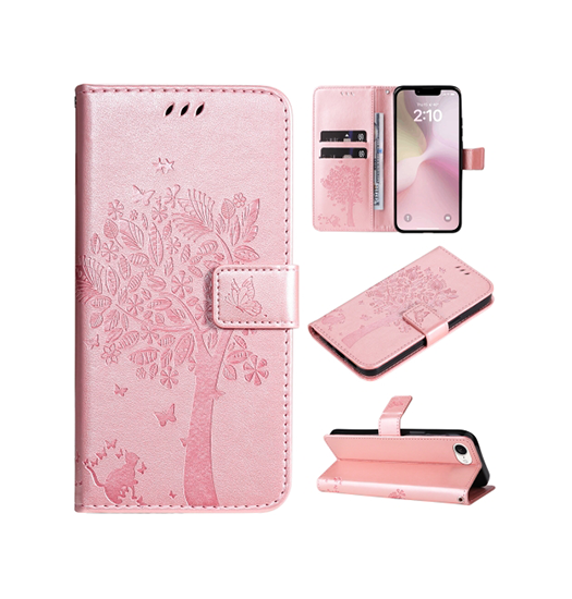 iPhone 17e / 16e | iPhone 17e / 16e - BUTTERFLY™ Læder Etui / Taske M. Pung - Rose - DELUXECOVERS.DK