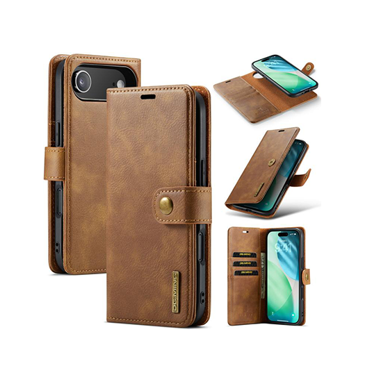 iPhone 17 Air | iPhone 17 Air - Vintage 2-i-1 læder etui (aftageligt cover) – Brun – DG.MING™ - DELUXECOVERS.DK