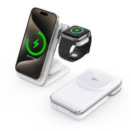 3-i-1 & Multi-Ladestationer | <X>Magcold™ 3-i-1 Ladestation til Mobil, iWatch, AirPods - 45W! - MagSafe - Hvid - DELUXECOVERS.DK
