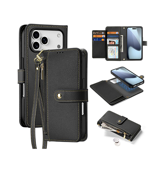 iPhone 17 Pro | iPhone 17 Pro - DUX DUCIS™ 2-i-1 plånboksfodral i läder med avtagbart skal - Svart - DELUXECOVERS.SE