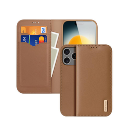 iPhone 17 Pro Max | iPhone 17 Pro Max - DUX DUCIS® Ægte Læder Etui M. Kortholder - Brun - DELUXECOVERS.DK