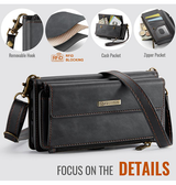 iPhone 16 | iPhone 16 - CaseMe™ Læder Cover med Crossbody Strop - Sort - DELUXECOVERS.DK