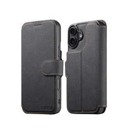 iPhone 16 Plus | iPhone 16 Plus - Suteni® 2-i-1 Læder Cover M. MagSafe - Sort - DELUXECOVERS.DK