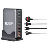 USB Strømstationer | 600W USB Ladestation GaN – 5x USB-C (140W PD) 3x USB-A – Sort - DELUXECOVERS.DK