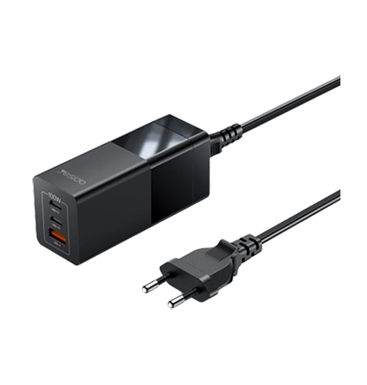 Vægoplader | YESIDO™ | 3 Port USB Oplader til Laptop, Mobil, Tablet - 100W - Sort - DELUXECOVERS.DK