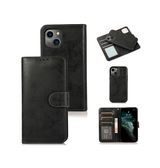iPhone 15 | iPhone 15 - Vintage 2-i-1 plånboksfodral i läder med avtagbart skal - Svart/Grå - DELUXECOVERS.SE