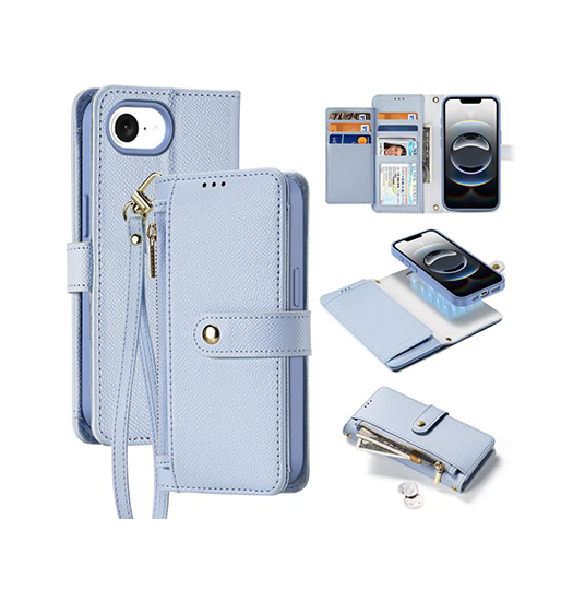 iPhone 17e / 16e | iPhone 17e / 16e - DUX DUCIS™ 2-i-1 Læder Etui M. Aftageligt Cover - Babyblå - DELUXECOVERS.DK