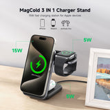 3-i-1 & Multi-Ladestationer | <X>Magcold™ 3-i-1 Ladestation til Mobil, iWatch, AirPods - 45W! - MagSafe - Sort - DELUXECOVERS.DK