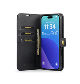 iPhone 16 Pro Max | iPhone 16 Pro Max - Vintage 2-i-1 plånboksfodral i läder (avtagbart skal) – Svart – DG.MING™ - DELUXECOVERS.SE