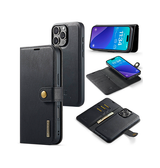 iPhone 15 Pro Max | iPhone 15 Pro Max - Vintage 2-i-1 plånboksfodral i läder (avtagbart skal) – Svart – DG.MING™ - DELUXECOVERS.SE