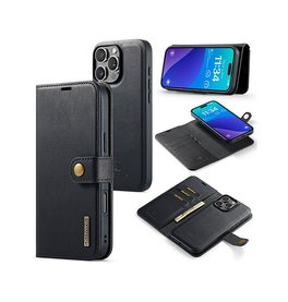 iPhone 15 Pro Max | iPhone 15 Pro Max - Vintage 2-i-1 læder etui (aftageligt cover) – Sort – DG.MING™ - DELUXECOVERS.DK