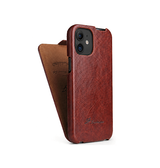 iPhone 12 | iPhone 12 - Fierre Shann™ Vertikal Ægte Læder Flipcover - Rød - DELUXECOVERS.DK