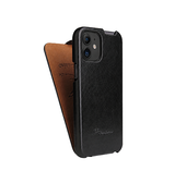 iPhone 12 | iPhone 12 - Fierre Shann™ Vertikal Ægte Læder Flipcover - Sort - DELUXECOVERS.DK