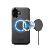 iPhone 16 Plus | iPhone 16 Plus - Suteni® 2-i-1 Læder Cover M. MagSafe - Sort - DELUXECOVERS.DK