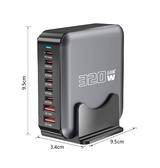 USB Strømstationer | 320W USB Ladestation GaN – 6x USB-C (100W PD) 2x USB-A – Sort - DELUXECOVERS.DK