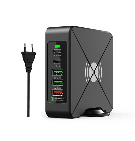 USB Strømstationer | VoltDock 75W - PD & QC 3.0 Ladestation (2× USB-C + 3× USB-A) - DELUXECOVERS.DK
