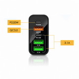 Vægoplader | 65W USB-C PD vægoplader + QC 3.0 (multiport) - Sort - DELUXECOVERS.DK