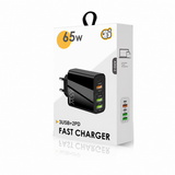 Vægoplader | 65W USB-C PD vægoplader + QC 3.0 (multiport) - Sort - DELUXECOVERS.DK