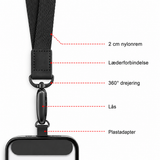 Mobilrem, håndledsrem, Nylon snor | Universal Kort Strop til Mobil & iPhone - Sort - DELUXECOVERS.DK
