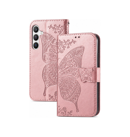 Samsung Galaxy S25 | Samsung Galaxy S25 - BUTTERFLY™ Læder Etui / Taske M. Pung - Rose - DELUXECOVERS.DK