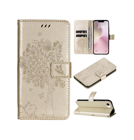 iPhone 17e / 16e | iPhone 17e / 16e - BUTTERFLY™ Læder Etui / Taske M. Pung - Gold - DELUXECOVERS.DK