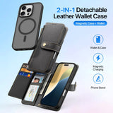 iPhone 16 Pro | iPhone 16 Pro - DUX DUCIS™ 2-i-1 plånboksfodral i läder med avtagbart skal - Svart - DELUXECOVERS.SE