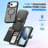 iPhone 17 Pro | iPhone 17 Pro - DUX DUCIS™ 2-i-1 plånboksfodral i läder med avtagbart skal - Svart - DELUXECOVERS.SE
